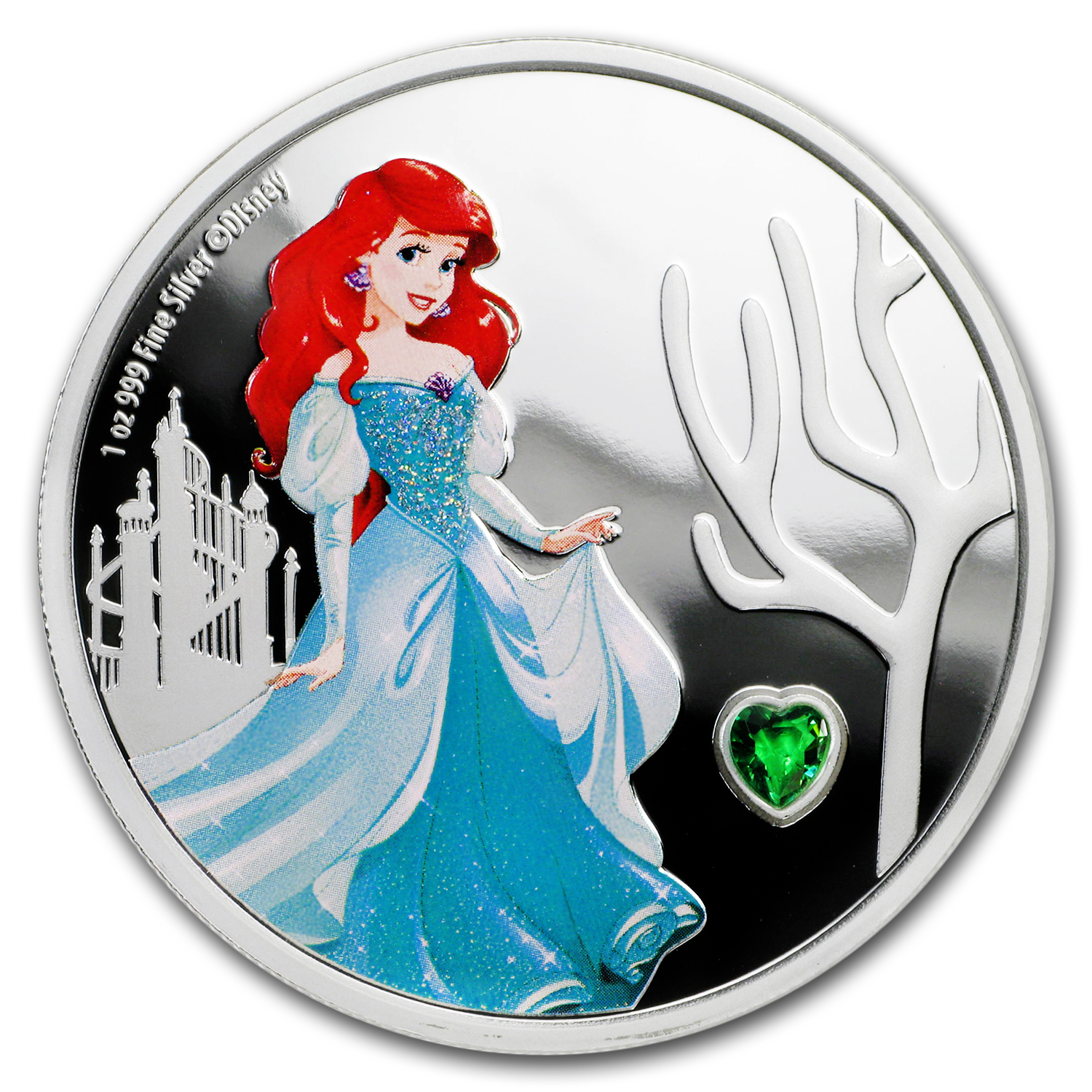 SKU#175829 2018 Niue 1 oz Silver $2 Disney Princess Ariel w/ Gemstone